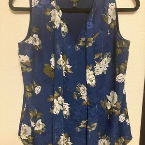 Talbots Navy Floral Sleeveless Blouse